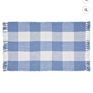 My Texas House Blue & White Gingham Fringe Layering Rug 24x38 Easter NWT